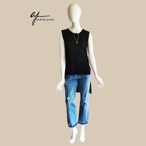 ANDREA JOVINE WORKSHOP NWT Black Linen Blend Sleeveless Backtail Top Vest M